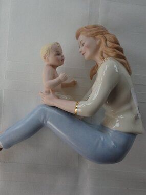 LENOX Mother & Child Head to Head Porcelain Figurine, Ivory Gold Blue